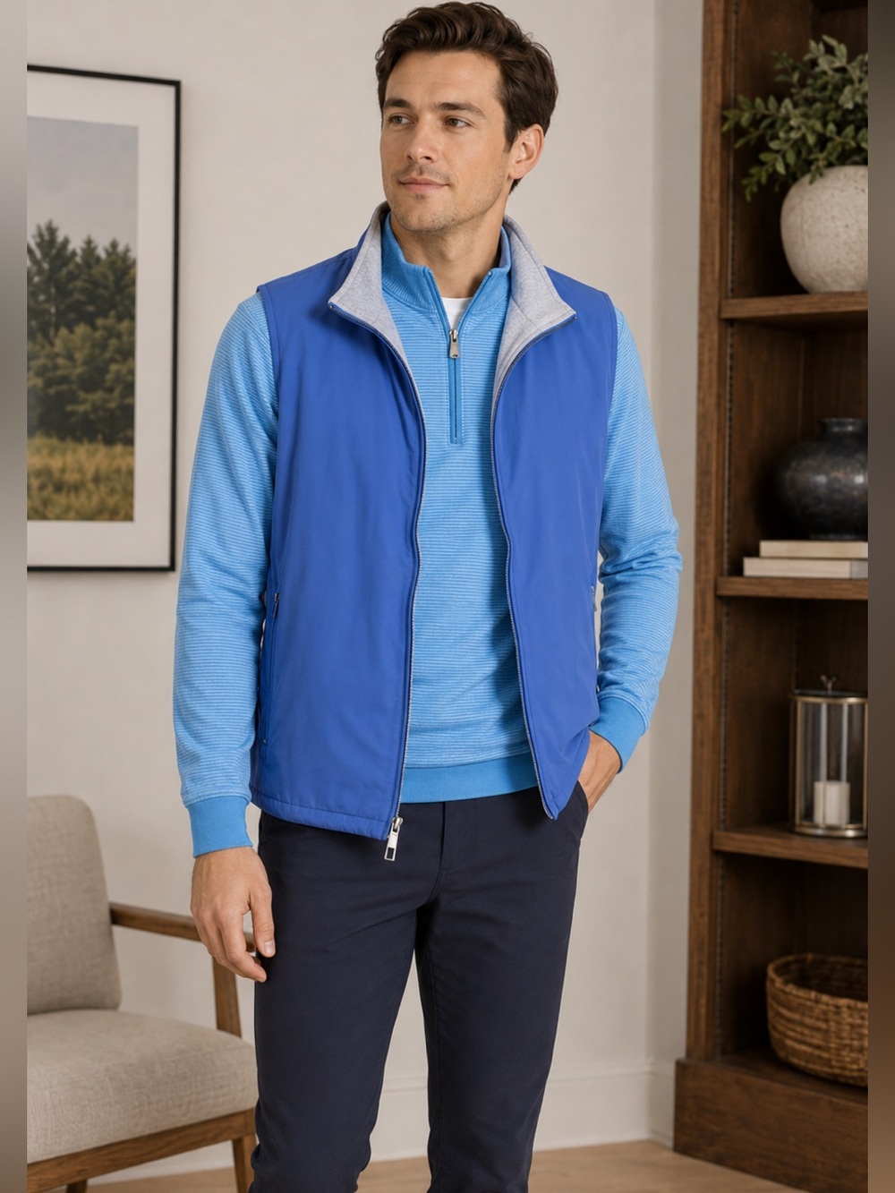 Peter Millar Crown Crafted Blue Soft Shell Full Zip Golf Vest Men’s Small